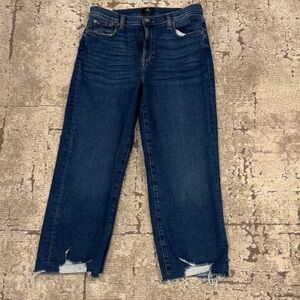 7 For All Mankind Dark Blue Cropped Distressed Jeans